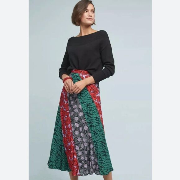 Maeve by Anthropologie Foster Patchwork Dark Florals Midi Skirt, Size 4 - Picture 1 of 13
